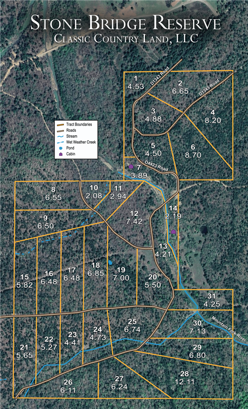 Tract layout map for Stone Bridge Reserve Tract 9 in LatimerHaskell County, Oklahoma
