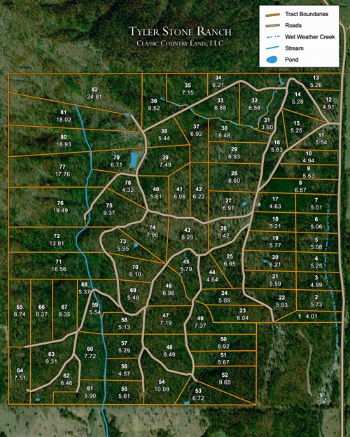 Tract layout map for Tyler Stone Ranch Tract 43 in Leflore County, Oklahoma