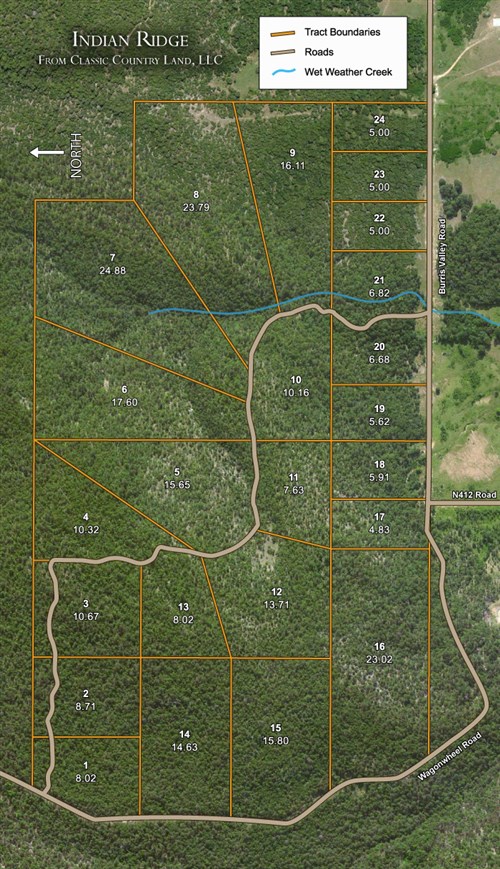 Tract layout map for Indian Ridge Phase I Tract 2 in Pittsburg County, Oklahoma