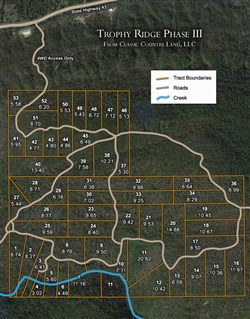 tract layout map for Trophy Ridge Phase III Tract 25, 9.59 acres for sale in Pushmataha County, Oklahoma